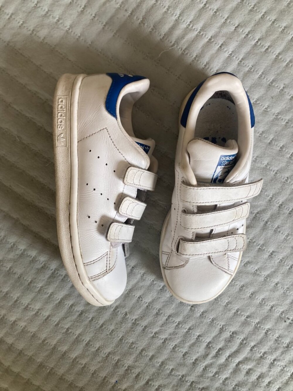 Adidas Stan Smith CF Kids Velcro Sneakers White Blue Size 1